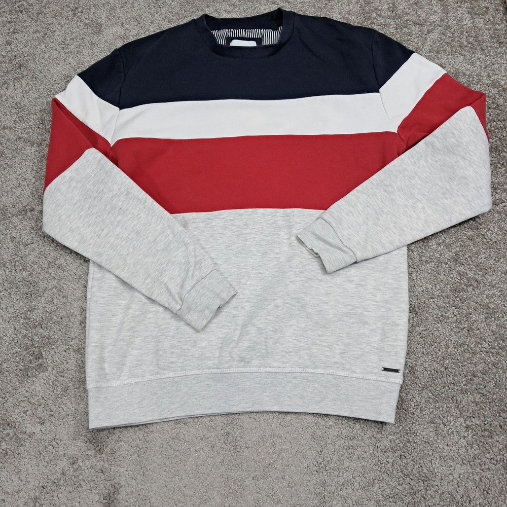 Denim & Flower Ricky Singh Mens Colorblock Sweatshirt Navy Red Gray Size M